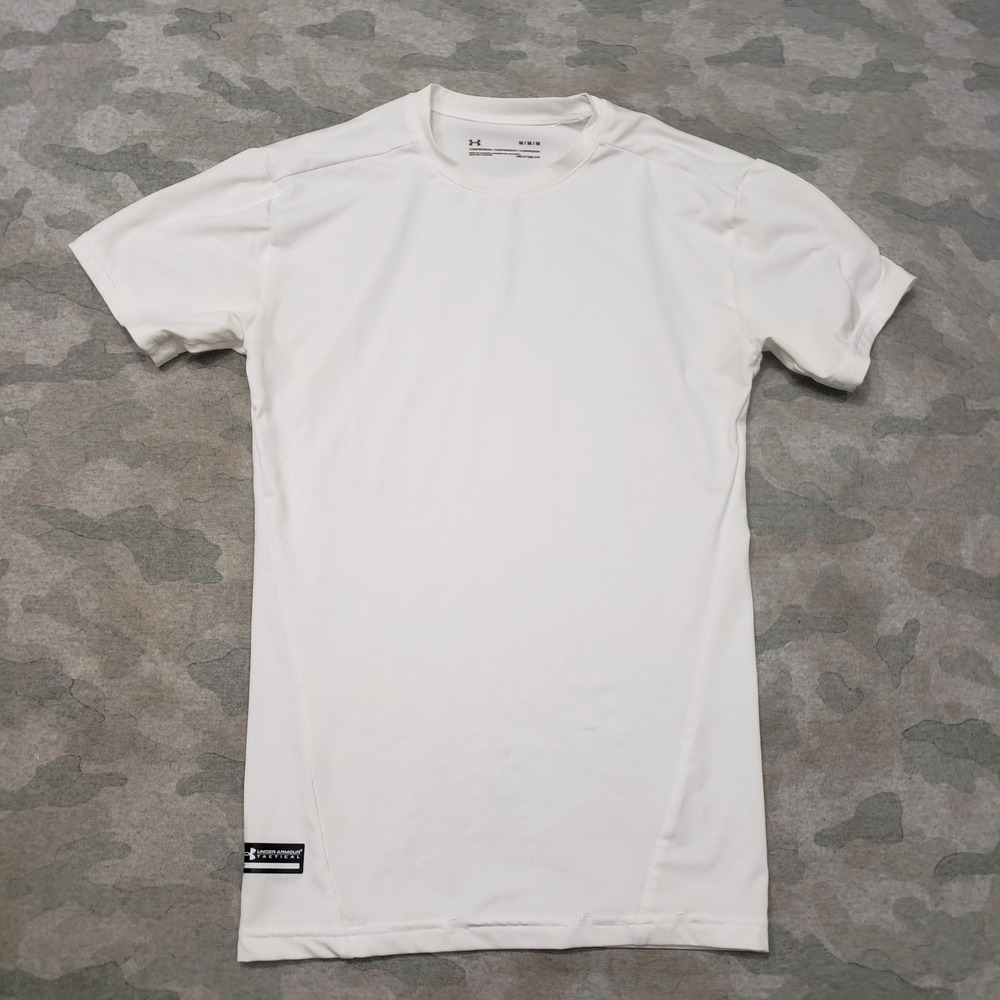 Under Armour Shirt Mens Medium White Compression Tactical HeatGear Short Sleeve